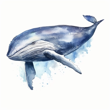 watercolor happy whale clipart, blue whale clipart , original hand drawing, style of the artwork, mood of the artwork, white background, 8K quality, ultra detailed , clipart, white background, High Quality, ultra detailed
