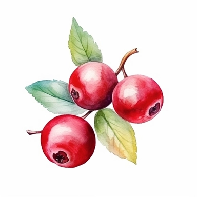 cranberry clipart, watercolor style, white isolated background, bright colors, simple design, 4k, hdr