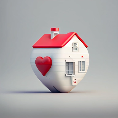 house with a heart clipart, help and care concept game style white background, 3D, plastic material render, high resolution, 8k illustration, vector , flat, minimalist, cute, elegant, simple, concept, design , high res , 8k, detail
