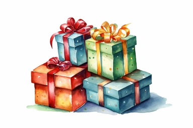 holiday christmas gifts, watercolor clipart