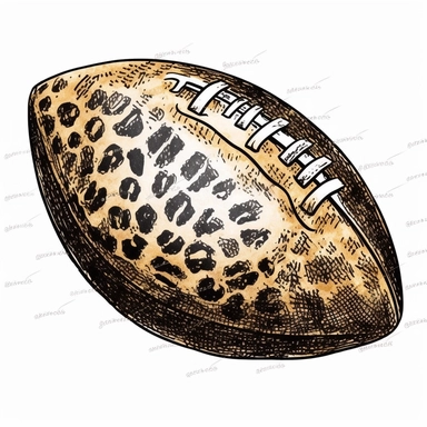 black white gold leopard print American football in a drawn style, isolated on a white background, clipart,
