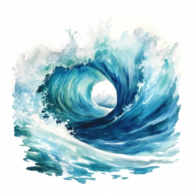 Explore the ever-changing hues and textures of Watercolor Ocean Waves, an artistic portrayal of nature's majesty. clipart, on white background