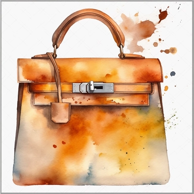 watercolor Hermes bag Kelly model clipart, no background, 4K