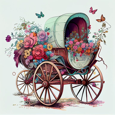 Floral Boho Wagon Buggy Illustration clipart, 4K, extremely detailed