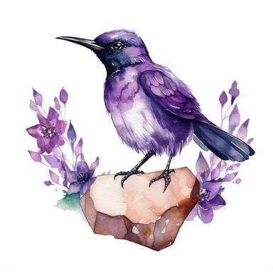 Amethyst Woodstar bird, water color style, clipart, white background