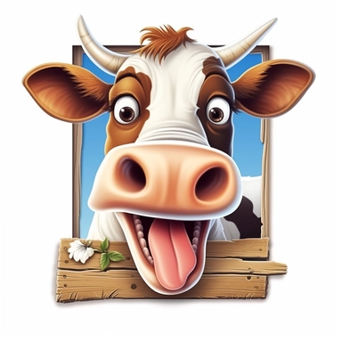 Cute Beautiful Happy Face Funny Cow Outside The Window Sublimation Clipart ,Cartoon,hyper realistic, intricate detail, illustration style,high solution,on the white background