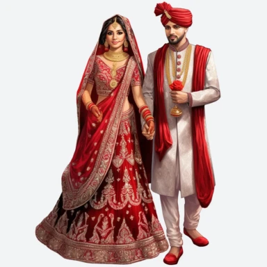 indian wedding clipart,cartoon art [full body] [hyper Real] [dress set]
