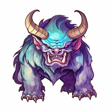 watercolor cartoon blue and purple tetrataur monster with colorful facial features, in the style of furry art, digital painting, cute and dreamy, manticore, #myportfolio, i can't believe how beautiful this is, detailed miniatures - Clipart desert cartoon t-shirt graphic, vector,contour, isolated on a white background