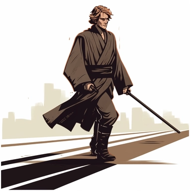 clip art type image of anakin skywalker crossing the road