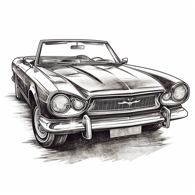 vintage convertible car clipart, realistic, white background, vector, detailed, contour, hd