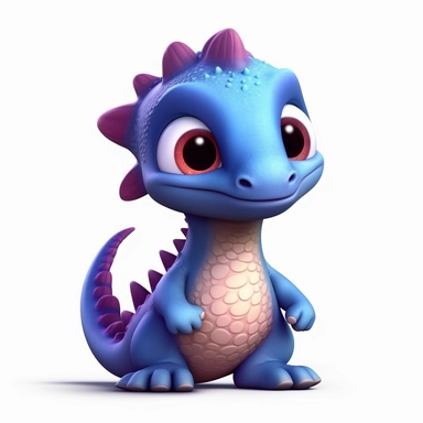 create a cute blue and pale red baby dinosaur, Pixar animation style, dark colors, deep eyes, clipart on white background
