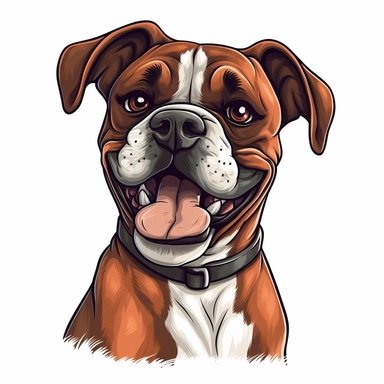 cute Dog Boxer, happy and smiling, bold line, clipart, sticker, white background, no shadow, 8k detail