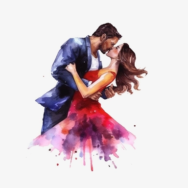 couple dancing kiss, latino dance cliparts, white background, watercolour,