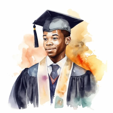 watercolor black male student graduation clipart on a white background