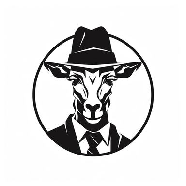 2D Black logo on a white background. Giraf man hybrid with tie and hat Clipart. NO SHADING. KEEP THE LOGO SIMPLIFIED
