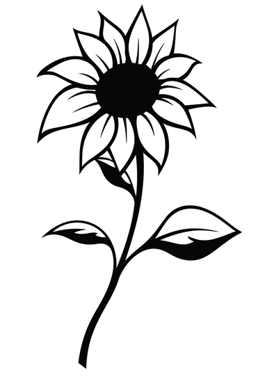 Simple outline of a sunflower, kids cartoon, minimalist, black on white, lineart, 2d flat file, silhouette, clipart, svg