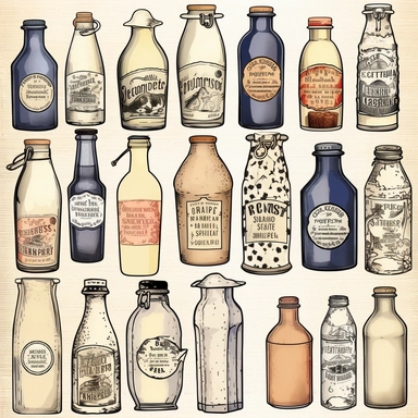 milk bottle full body Clipart - 13 High Quality JPGs - Digital Download - Card Making, Mixed Media, Digital Paper Craft