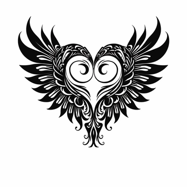 A Heart With Wings: A stylized heart that has wings symbolizes the freedom and lightness of love. It could be a romantic expression, reflecting the meaning of amore as love. simple graphic, clipart, black and white