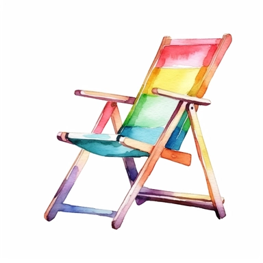 Watercolor Summer Lawn Chair clipart, Minimalist, bright colors, isolated white background, 8k