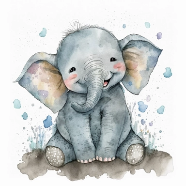 watercolor happy baby elephant clipart
