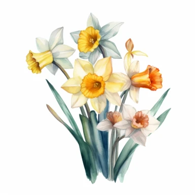 Daffodil & Jonquil clipart, watercolor clipart, minimalist, bright colors, isolated white background, 8K