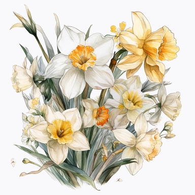 water color, daffodil, floral arrangements, wedding invites, clipart, white background