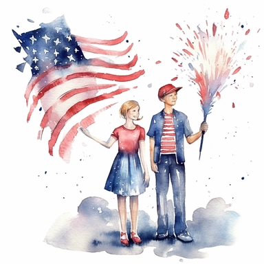 4th of July, watercolor clip art AR 3:2