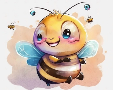 cute smiling vector bee drawing for nursery clipart, in the style of watercolor painting, charming anime characters, cute and colorful, depiction of animals, high quality