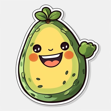 cute Avocado, happy and smiling, bold line, clipart, sticker, white background, no shadow, 8k detail