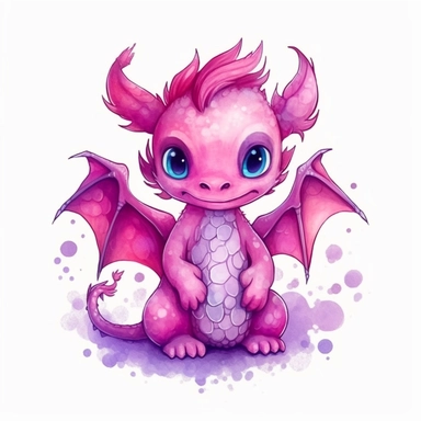 Watercolor dark magenta baby dragon pixar style clipart on a white background in the style of feminine sticker art, Tanya Shatseva, storybook illustration, , Claude Monet, colored line art, colored outlines, cottagecore design, watercolor on white background, ombre, cool tones: colored line art, colored outlines, iridescent ombre, gradient shading, cool tone, vibrant digital art oil paint photorealism