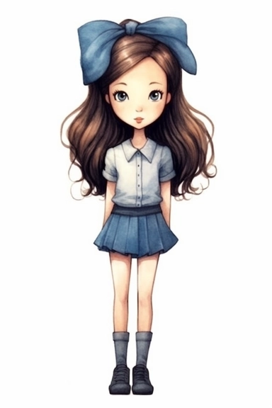 a picture of a girl in a little blue dress with blue shoes, in the style of skottie young, claudia tremblay, mono-ha, made of rubber, anto carte, clipart