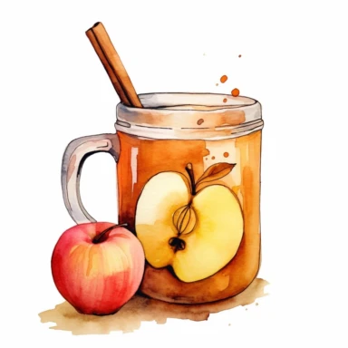basic watercolor fall apple cider in minimal hand drawn style, Etsy, textured, clipart, white background