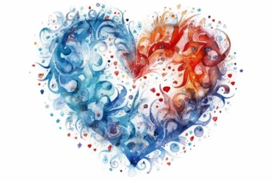 Watercolor, Form a heart shape using intertwined snowflakes and snowmen clipart, hd, on a white background, spaced out
