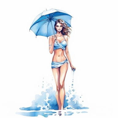 Bikini zum baden clipart, neutrale blaue Wasserfarbe, handgezeichnet, ohne Hintergrund, freigestellt