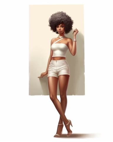 Full body shot, advertising, Clipart beautiful Afro Cuban American woman girl holding blank board vector, in the style of realistic hyper-detailed portraits, bamileke art, high resolution, avocadopunk, white, heavy texture, sheet film