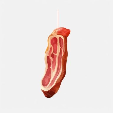 meat slice in clipart, illustration of meat, lamb, pork, leg, in the style of realistic oil paintings, tony cragg, rough-edged 2d animation, wifredo lam, song dynasty, flat perspective, suspended/hanging