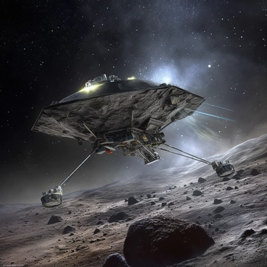 Clipart, A space drone exploring the surface of a comet, hyperrealistic, hyper high definition