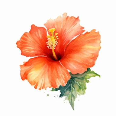 Orange hibiscus watercolor clipart, minimalist, bright colors, isolated white background, 8k