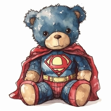 watercolor clipart super cute baby teddybear in superhero Spider-man Clothes, Neal Adams