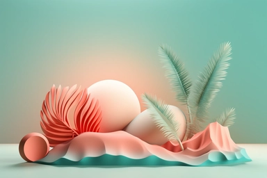 3d abstract summer nature beach object clipart with Gradient Color Overlay Background, minimal, boho, bohemian, soft color, artistic, high resolution, 8K,