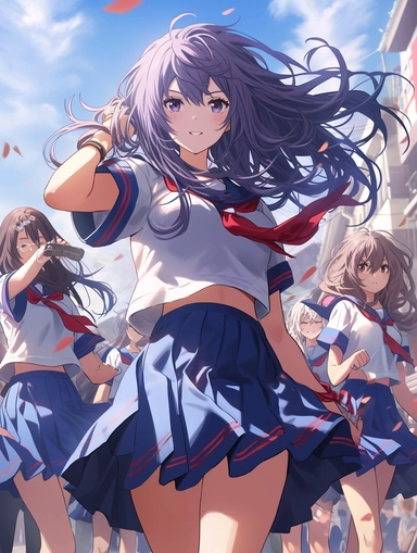 Poster, Ikki Tousen Unchou Kan'u Japanese manga series, paint art style, clipart, school background, superrealistic, one of a kind. The artwork features a dynamic, action - packed composition, with swirling energy blasts and dynamic poses adding to the sense of motion and excitement. The lighting is dramatic and moody, with deep blues and purples creating a sense of tension and danger. The overall mood is one of fierce determination, as Frieza battles to overcome his opponents.