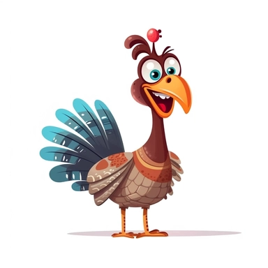 funny cartoon turkey thanksgiving modern clipart vector, white background, no outline