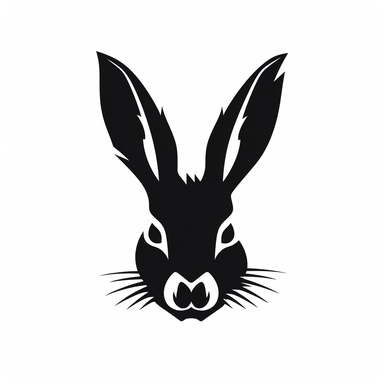 rabbit head black frontal view silhouette vector flat simple identification symbol white backround white background minimalistic clipart png svg