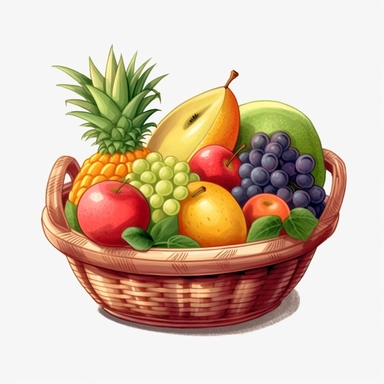 A lovely Fruit and vegteble basket clipart, white background