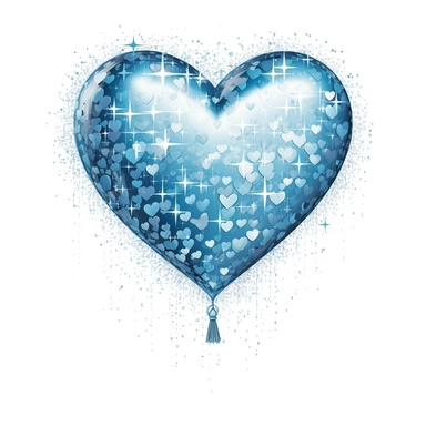 one heart light blue shape ballon has sparkles inside handrawn clipart