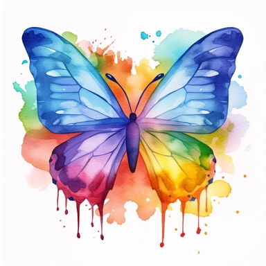 Cute Beautiful rainbow Couple Butterfly Heart Watercolor Clipart,Cartoon, hyper realistic, intricate detail, illustration style,high solution,on the white background
