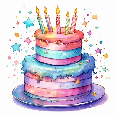 whimsical watercolor of an amzing magical birthday cake clip art
