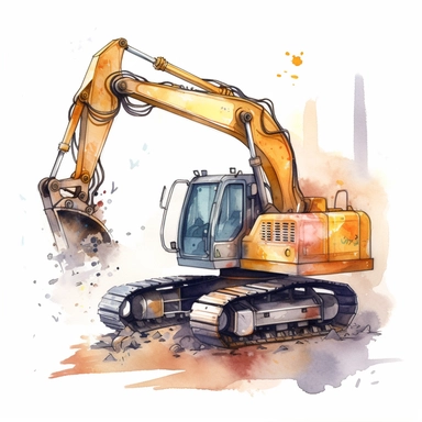 watercolor illustration of Industrial hammer excavator, digital art, concept,art,8k,hd,kawaii,no backround, clipart