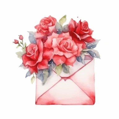 Valentine's Day, Watercolor Clipart, Love Letter, White Background, High Definition, Outlined
