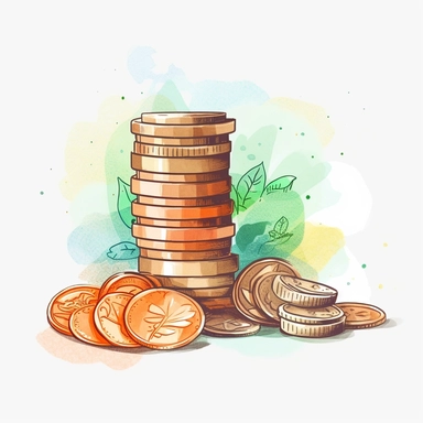 coins, bills, illustration, light background, vector, minimal, Sublimation graphics, watercolour clipart, unique design, print on demand image, transparent PNG background, white background, 8k